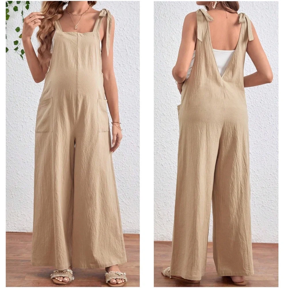 Maternity Solid Wide leg Jumper Jumpsuit - Picture 2 of 6